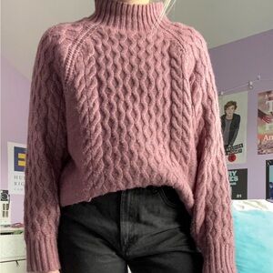 mauve mock neck knit sweater